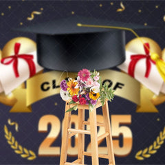 Aperturee - Aperturee Navy Blue Gold Ribbons Cap Congrats Grad Backdrop