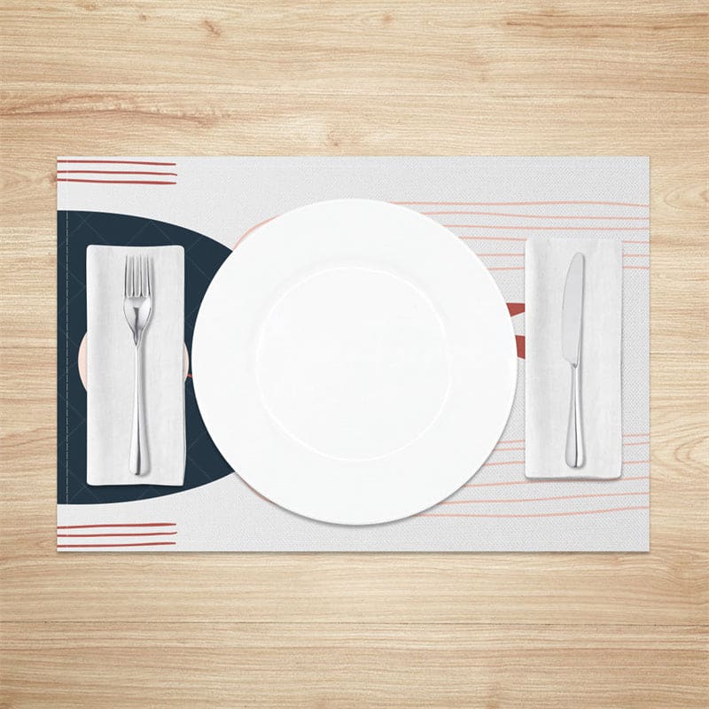 Aperturee - Aperturee Navy Blue Grey Red Leaf Lines Set Of 4 Placemats