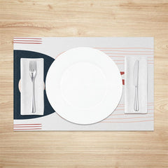 Aperturee - Aperturee Navy Blue Grey Red Leaf Lines Set Of 4 Placemats