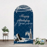 Aperturee - Aperturee Navy Blue Pearl Elegant Happy Birthday Arch Backdrop