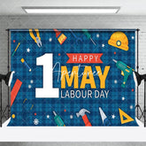 Aperturee - Aperturee Navy Blue Plaid 1st May Happy Labour Day Backdrop