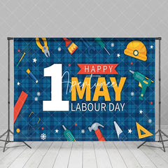 Aperturee - Aperturee Navy Blue Plaid 1st May Happy Labour Day Backdrop
