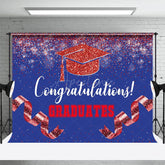 Aperturee - Aperturee Navy Blue Red Glitter Ribbons Congrats Grad Backdrop