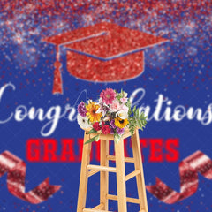 Aperturee - Aperturee Navy Blue Red Glitter Ribbons Congrats Grad Backdrop