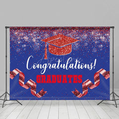 Aperturee - Aperturee Navy Blue Red Glitter Ribbons Congrats Grad Backdrop