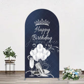 Aperturee - Aperturee Navy Blue Silver Crown Happy Birthday Arch Backdrop
