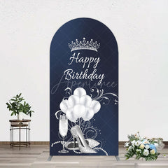 Aperturee - Aperturee Navy Blue Silver Crown Happy Birthday Arch Backdrop