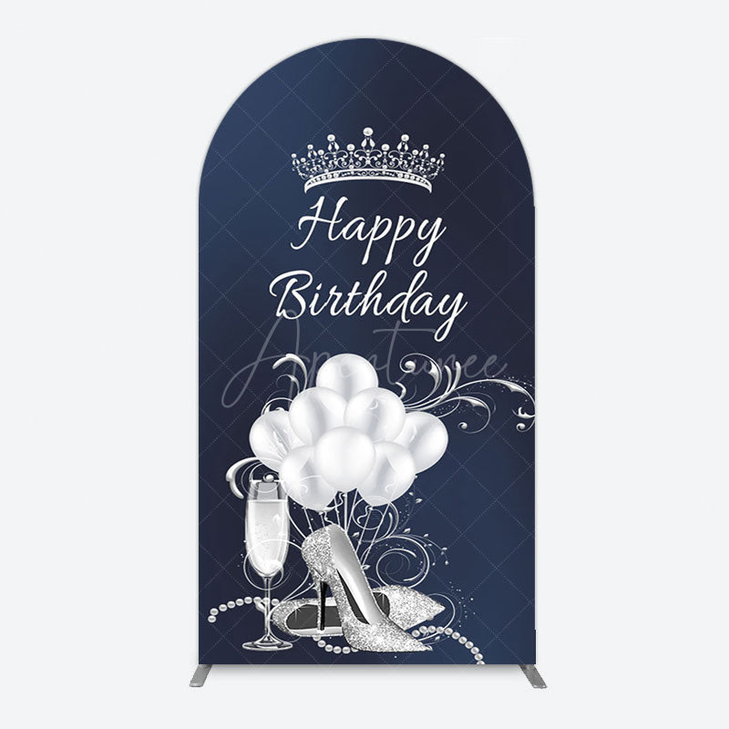 Aperturee - Aperturee Navy Blue Silver Crown Happy Birthday Arch Backdrop