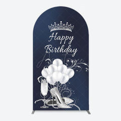 Aperturee - Aperturee Navy Blue Silver Crown Happy Birthday Arch Backdrop