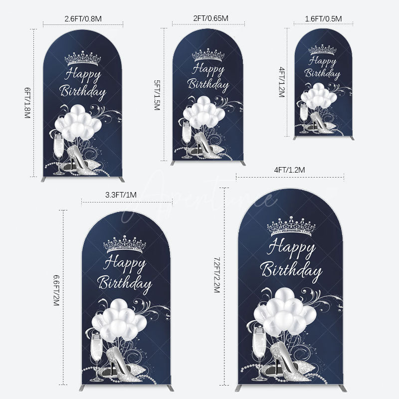 Aperturee - Aperturee Navy Blue Silver Crown Happy Birthday Arch Backdrop