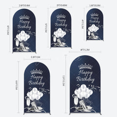 Aperturee - Aperturee Navy Blue Silver Crown Happy Birthday Arch Backdrop