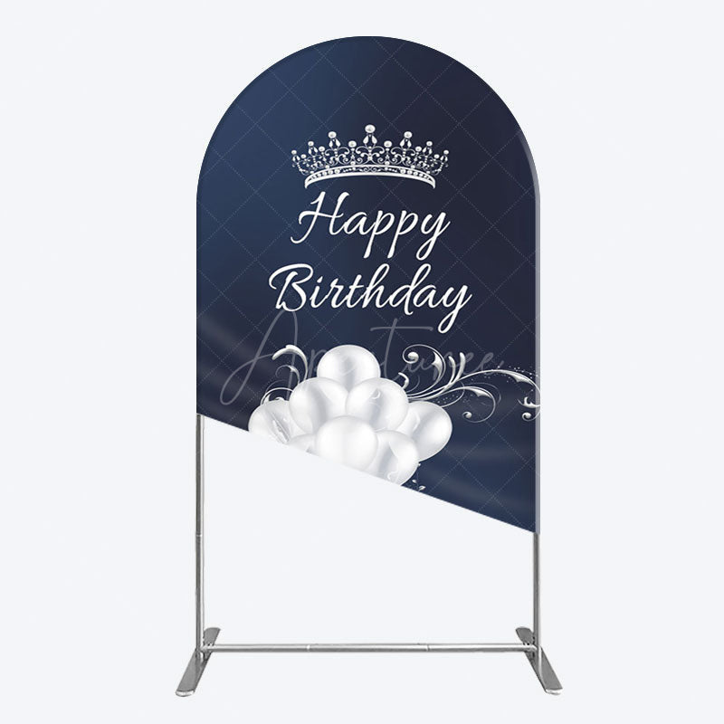 Aperturee - Aperturee Navy Blue Silver Crown Happy Birthday Arch Backdrop