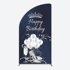 Aperturee - Aperturee Navy Blue Silver Crown Happy Birthday Half Moon Arch Backdrop