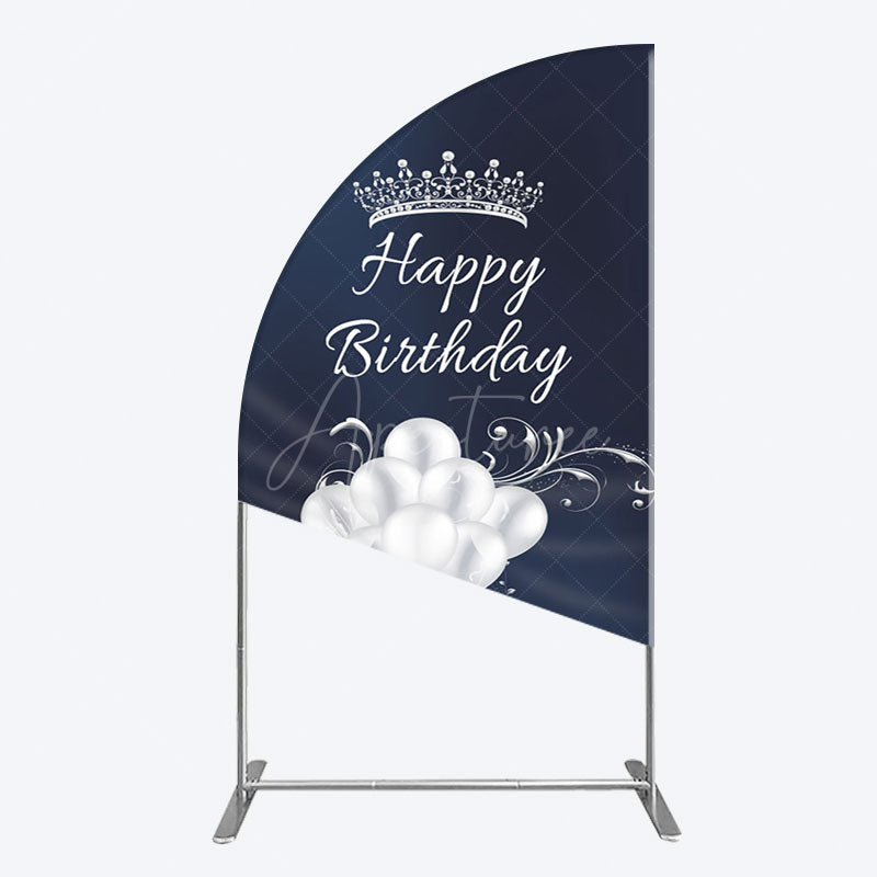 Aperturee - Aperturee Navy Blue Silver Crown Happy Birthday Half Moon Arch Backdrop