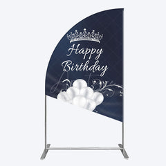 Aperturee - Aperturee Navy Blue Silver Crown Happy Birthday Half Moon Arch Backdrop