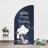 Aperturee - Aperturee Navy Blue Silver Crown Happy Birthday Half Moon Arch Backdrop