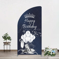 Aperturee - Aperturee Navy Blue Silver Crown Happy Birthday Half Moon Arch Backdrop