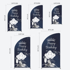 Aperturee - Aperturee Navy Blue Silver Crown Happy Birthday Half Moon Arch Backdrop