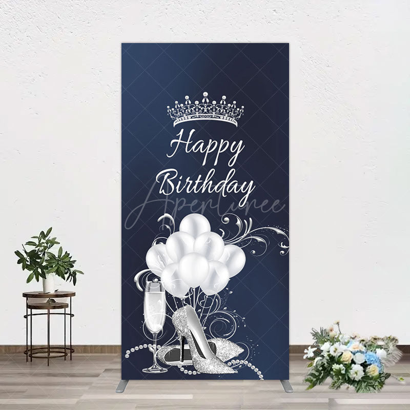 Aperturee - Aperturee Navy Blue Silver Crown Happy Birthday Rectangle Backdrop