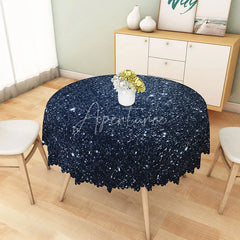 Aperturee - Aperturee Navy Blue Stardust Glitter Print Round Tablecloth Sparkling Night Sky Table Cover for Party Decor