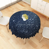 Aperturee - Aperturee Navy Blue Stardust Glitter Print Round Tablecloth Sparkling Night Sky Table Cover for Party Decor