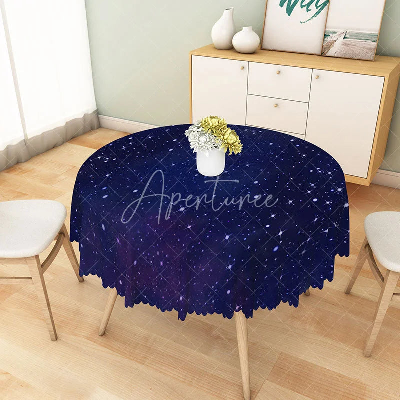 Aperturee - Aperturee Navy Blue Starry Sky Round Tablecloth Deep Space Universe Galaxy Theme for Dinner Party Decoration