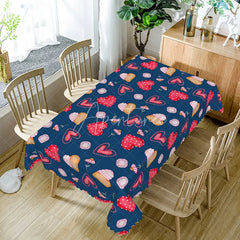Aperturee - Aperturee Navy Blue Sweet Heart Cake Rectangle Tablecloth Whimsical Dessert Diamond Pattern Valentine Dining Room Decor