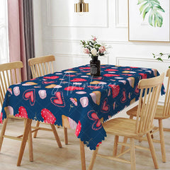 Aperturee - Aperturee Navy Blue Sweet Heart Cake Rectangle Tablecloth Whimsical Dessert Diamond Pattern Valentine Dining Room Decor