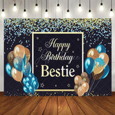 Aperturee - Aperturee Navy Glitter Balloons Bestie Happy Birthday Backdrop