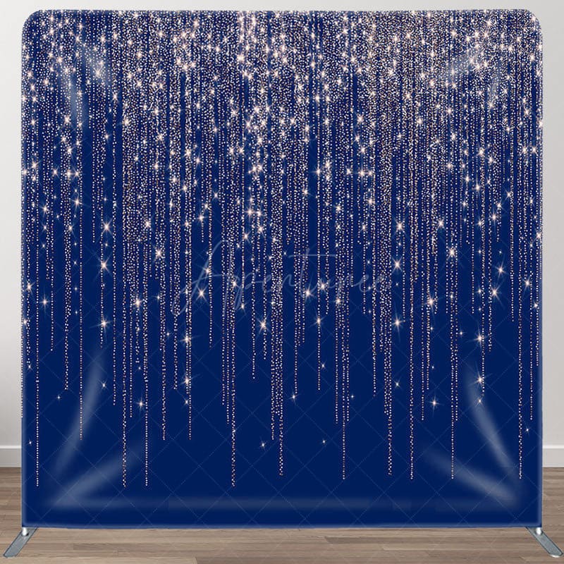 Aperturee - Aperturee Navy Silver Fabric Backdrop Cover for Birthday Party