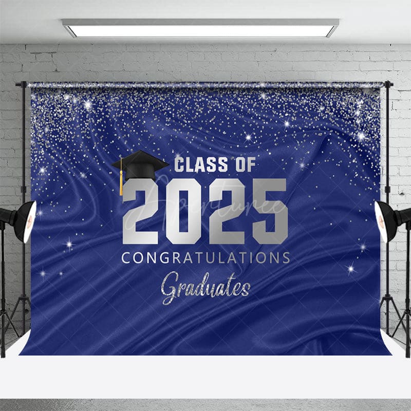 Aperturee - Aperturee Navy Silver Gold Glitter Congratulations Grad Backdrop