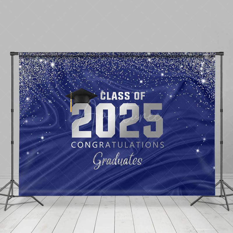 Aperturee - Aperturee Navy Silver Gold Glitter Congratulations Grad Backdrop