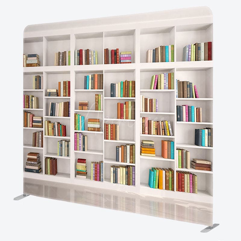 Aperturee - Aperturee Neat White Bookshelf Photo Square Tension Backdrop