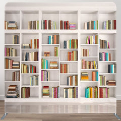 Aperturee - Aperturee Neat White Bookshelf Photo Square Tension Backdrop