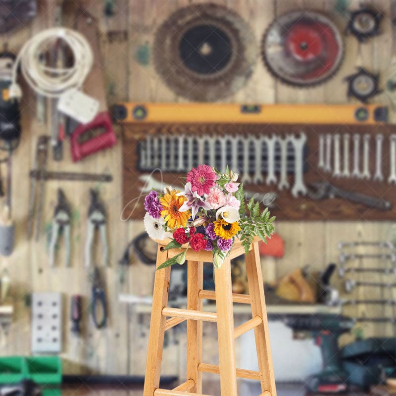 Aperturee - Aperturee Neatly Arranged Tool Wood Wall Photography Backdrop