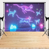 Aperturee - Aperturee Neon Cats Wall Wooden Floor Photo Combo Set Backdrop