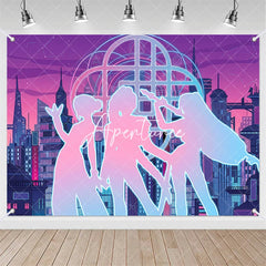 Aperturee - Aperturee Neon Cyberpunk City Backdrop Pop Star Girls Futuristic Skyline Purple Pink Blue Music Party Decoration