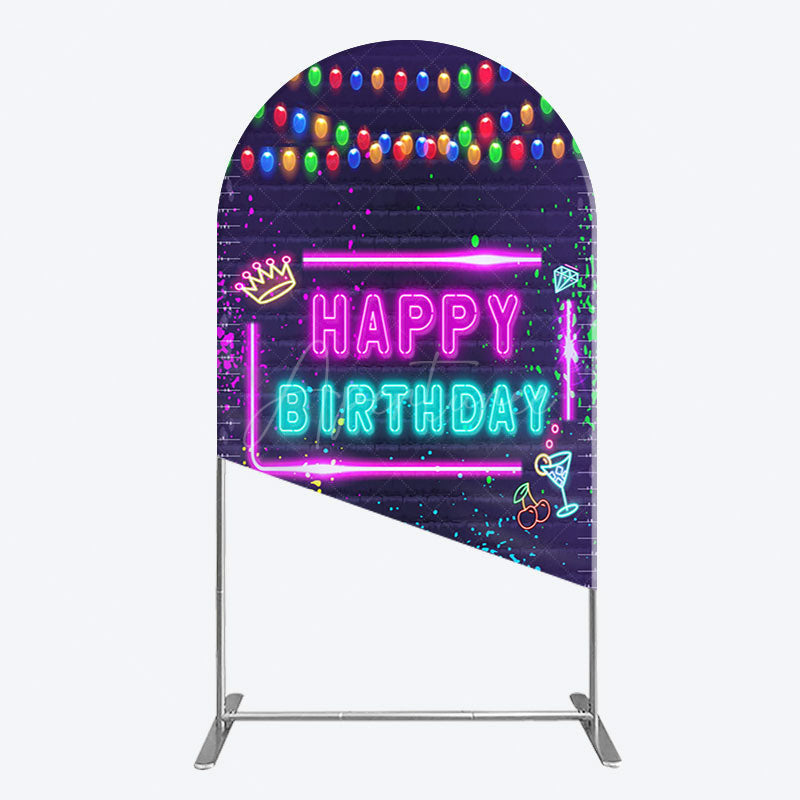 Aperturee - Aperturee Neon Graffiti Bricks Happy Birthday Arch Backdrop