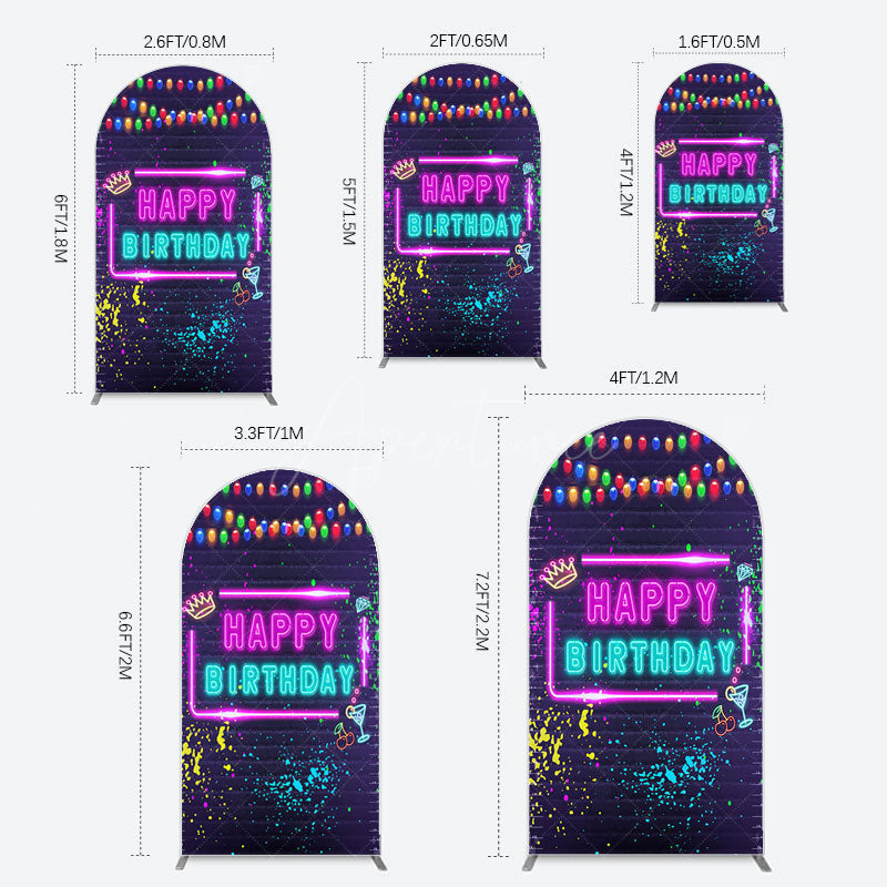 Aperturee - Aperturee Neon Graffiti Bricks Happy Birthday Arch Backdrop