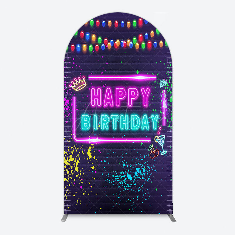 Aperturee - Aperturee Neon Graffiti Bricks Happy Birthday Arch Backdrop