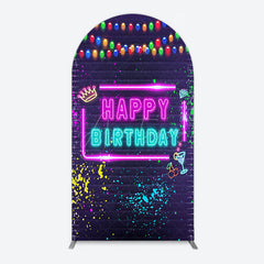 Aperturee - Aperturee Neon Graffiti Bricks Happy Birthday Arch Backdrop