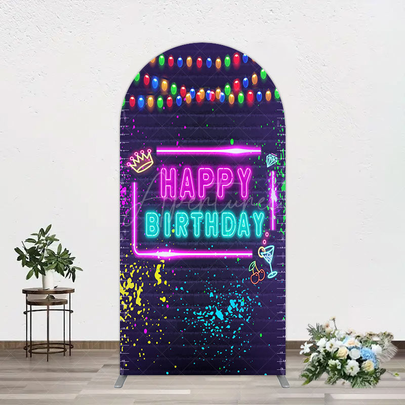 Aperturee - Aperturee Neon Graffiti Bricks Happy Birthday Arch Backdrop