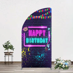Aperturee - Aperturee Neon Graffiti Bricks Happy Birthday Half Moon Arch Backdrop