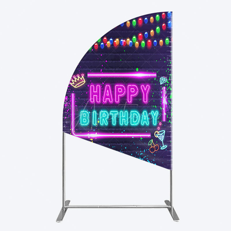 Aperturee - Aperturee Neon Graffiti Bricks Happy Birthday Half Moon Arch Backdrop