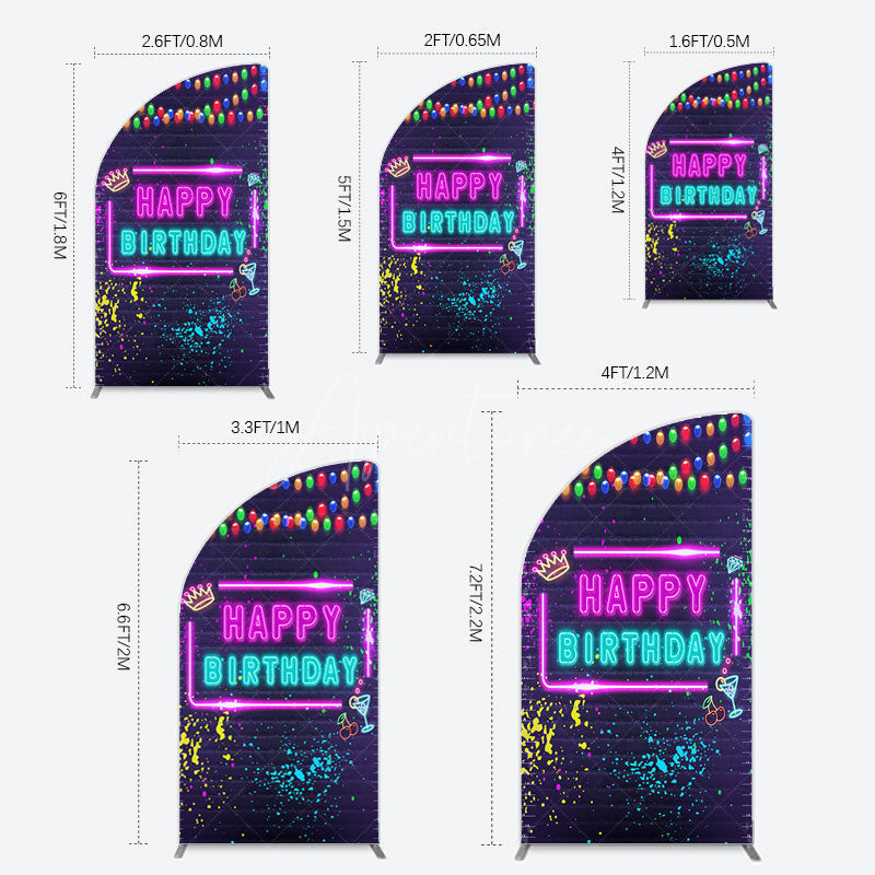 Aperturee - Aperturee Neon Graffiti Bricks Happy Birthday Half Moon Arch Backdrop