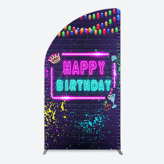 Aperturee - Aperturee Neon Graffiti Bricks Happy Birthday Half Moon Arch Backdrop
