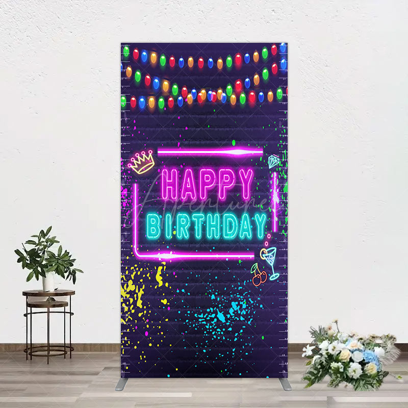 Aperturee - Aperturee Neon Graffiti Bricks Happy Birthday Rectangle Backdrop
