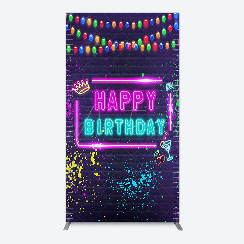 Aperturee - Aperturee Neon Graffiti Bricks Happy Birthday Rectangle Backdrop