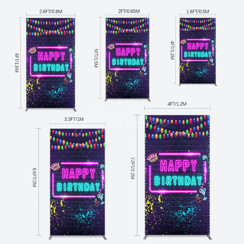 Aperturee - Aperturee Neon Graffiti Bricks Happy Birthday Rectangle Backdrop