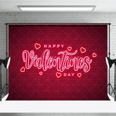 Aperturee - Aperturee Neon Happy Valentines Day Backdrop Red Brick Wall Glowing Hearts Background Romantic Love Photography Party Decoration